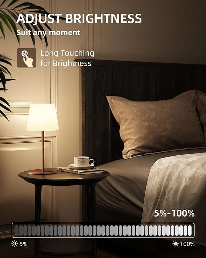 EZVALO Outdoor Cordless Table Lamp, IP65 Waterproof 4500mAh Rechargeble Shower Lamp, Dimmable Touch Lamp, LED Night Light Lamp for Bathroom Patio Camping Restaurant Home（1 Pcs）