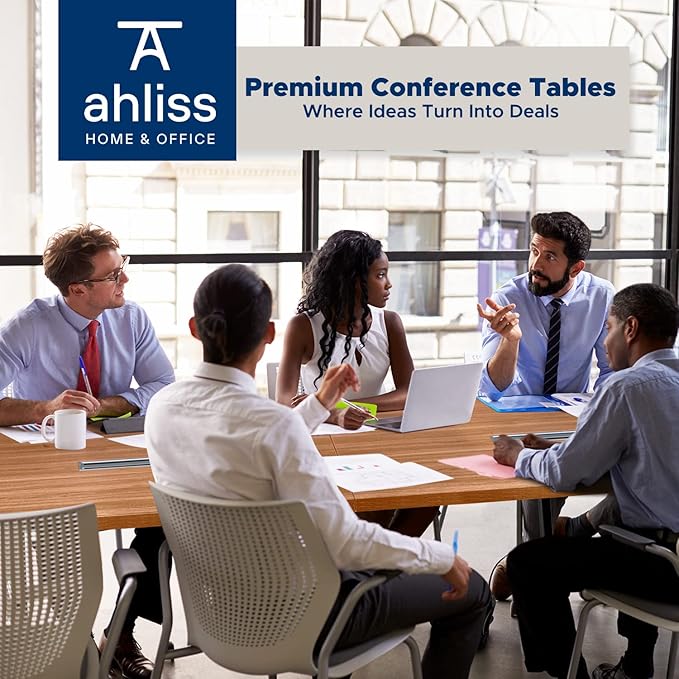 Sturdy Conference Table with Cable Management Grommets Modern Rectangle Office Meeting Table with Wood Tabletop and Metal Frame & Legs- Easy Assembly Boardroom Table (Natural, 10 Foot)