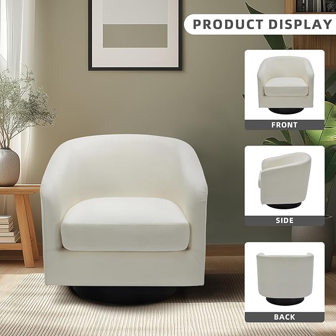 UIXE 360° Swivel Barrel Accent Chair Armchair, Round Club Arm Chair in Fabric for Lving Room, Modern Upholstered Small Bedroom Single Sofa Seat - Beige, Set of 4
