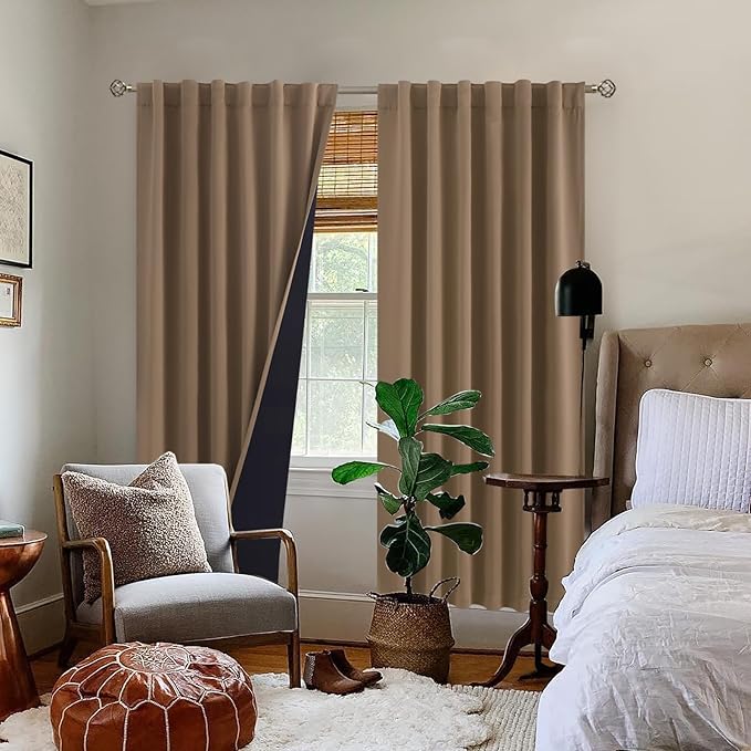 BGment 100% Room Darkening Thermal Insulated Blackout Curtains 72 Inches Long with Liner, Rod Pocket and Back Tab Double Layer Noise Reduce Curtains for Bedroom (52 x 72 Inch, 2 Panels, Taupe)