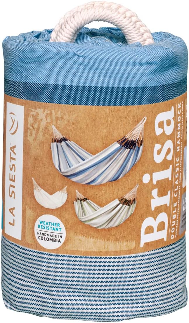 La Siesta® Large Double Brisa Classic Hammock, Outdoor Indoor Hammock Swing - Handmade Weather & Tear Resistant Backyard Bedroom Hammock, Sea Salt