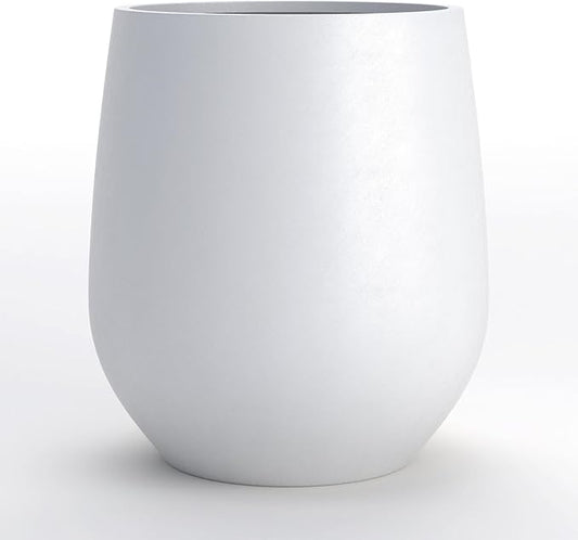 DTY Signature Mount Wilson Modern Indoor Outdoor Fiberstone Tapered Planter, Lightweight, Weather Resistant Garden Pot with Drainage Hole & Rubber Plug, Planter for Christmas Decor - White, Small