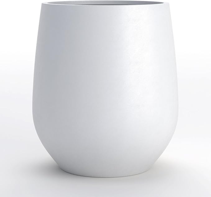 DTY Signature Mount Wilson Modern Indoor Outdoor Fiberstone Tapered Planter, Lightweight, Weather Resistant Garden Pot with Drainage Hole & Rubber Plug, Planter for Christmas Decor - Large, White