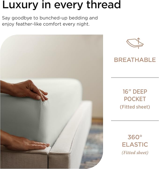 Threadmill Luxury 800 Thread Count Full Size 100% Cotton Sheets - Light Grey Sateen Weave Bed-Sheets, Better Than Egyptian Cotton, 4 Pc Solid Bed Set, Fits 16" Deep Pocket