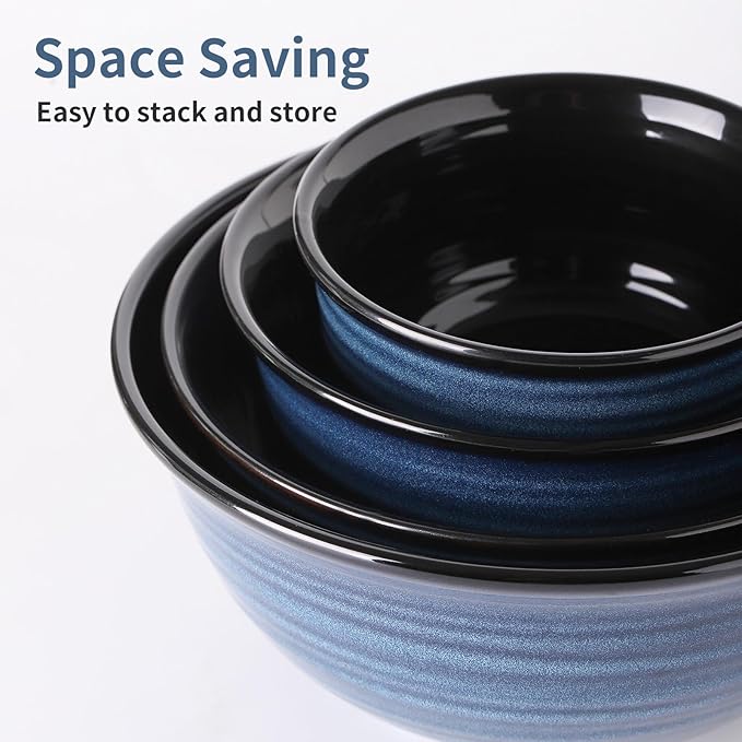 HASENSE Mixing Bowls for Cooking, Baking, Ceramic Serving Dishes Set of 4 for Salad, Fruits, Popcorn, Versatile Nesting Bowls for Housewarming Gift, 2.1/1.5/1.0/0.5 Qt, Dishwasher & Microwave Safe