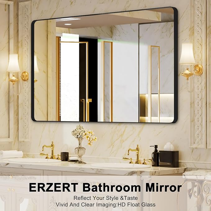 Bathroom Mirrors for Over Sink,60x36Inch Vanity Mirrors for Wall,Black Metal Frame Rectangle Mirrors for Bathroom Vertically Restroom,Hangs Horizontally or Farmhouse