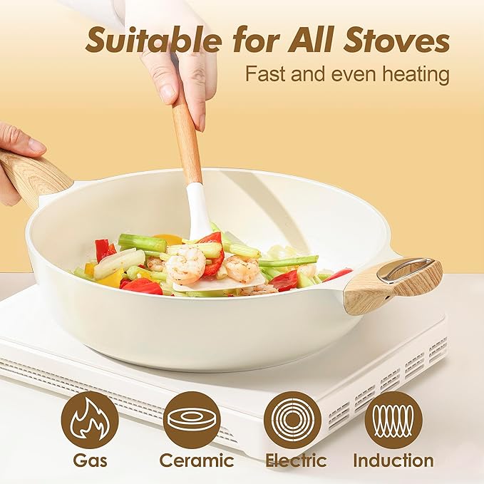 SENSARTE Ceramic Cookware Sets, Pots and Pans Set Nonstick, 20-Piece Induction Cookware, Non-toxic Healthy Non Stick Kitchen Cooking Set with Stay-Cool Handles, PFAS PTFE PFOA PFOS Free