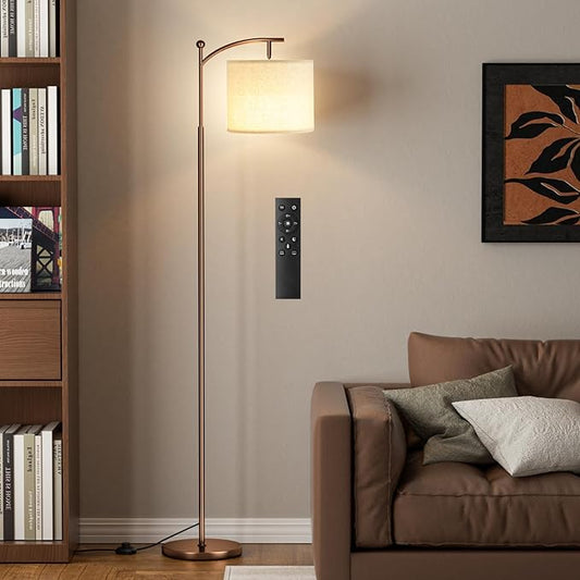 60" Floor Lamps with Remote Control & Bulb, Colors Temperature & Brightness Adjustable, Deep Beige Shade & Brown Pole