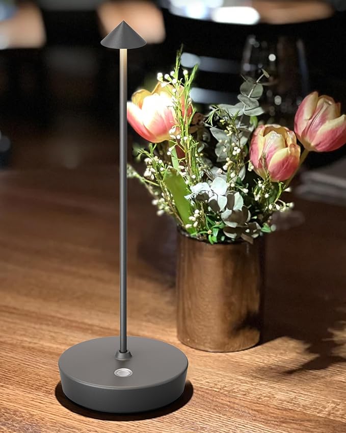Cordless Table Lamps Rechargeable, 6000mAh Battery Operated LED Desk Lamp Outdoor Waterproof Portable Touch Dimmable Table Light for Patio Restaurant Dining Home Grey