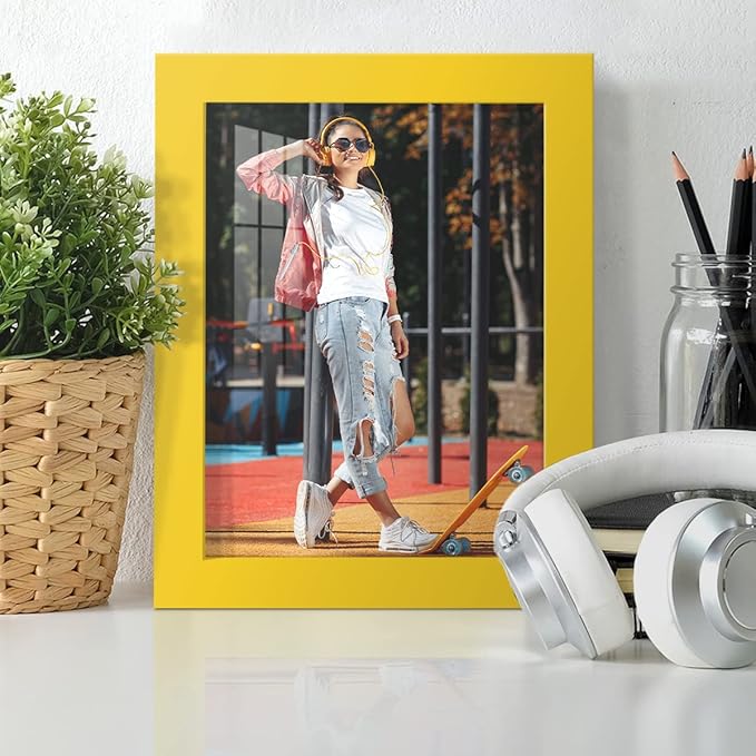 Renditions Gallery 6x8 inch Picture Frame High-end Modern Style, Made of Solid Wood and High Definition Glass Ready for Wall and Tabletop Photo Display, Yellow Frame