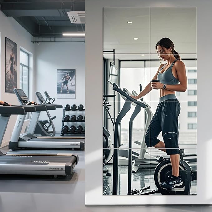 12" x 12" 8Pcs Full Length Wall Mirror Tiles, Frameless Wall Mounted Mirror Glass Wall Mirror for Home Gym, Door, Bedroom, Living Room