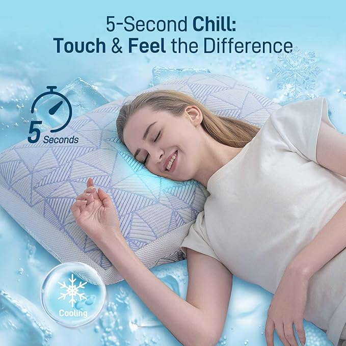 Shredded Memory Foam Cooling Soft Bamboo Viscose Pillow Queen Size, Adjustable Hypoallergenic Hotel Quality Pillow for Back, Stomach or Side Sleeper, Oeko-TEX Certified