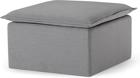 Maven Lane Claude Large Square Rustic Upholstered Ottoman, Cushioned Footrest for Living Room Couch, Chair, or Dorm Room in Slate Fabric Upholstery