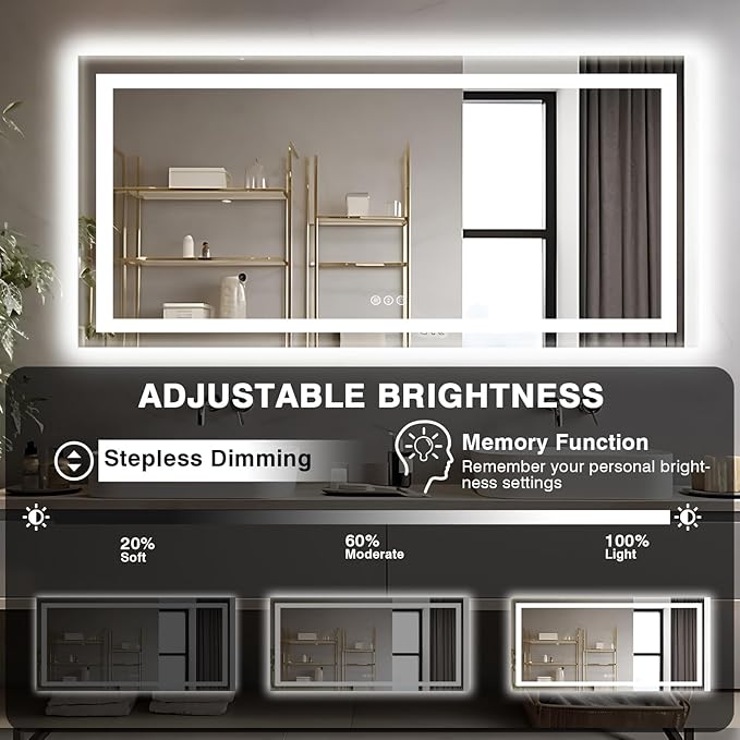 77"x36" Large LED Bathroom Mirror with Front Lit and Backlit, Anti-Fog Lighted Mirror for Wall, Stepless Dimmable Vanity Mirror, 3 Colors Smart Mirror (Horizontal/Vertical)