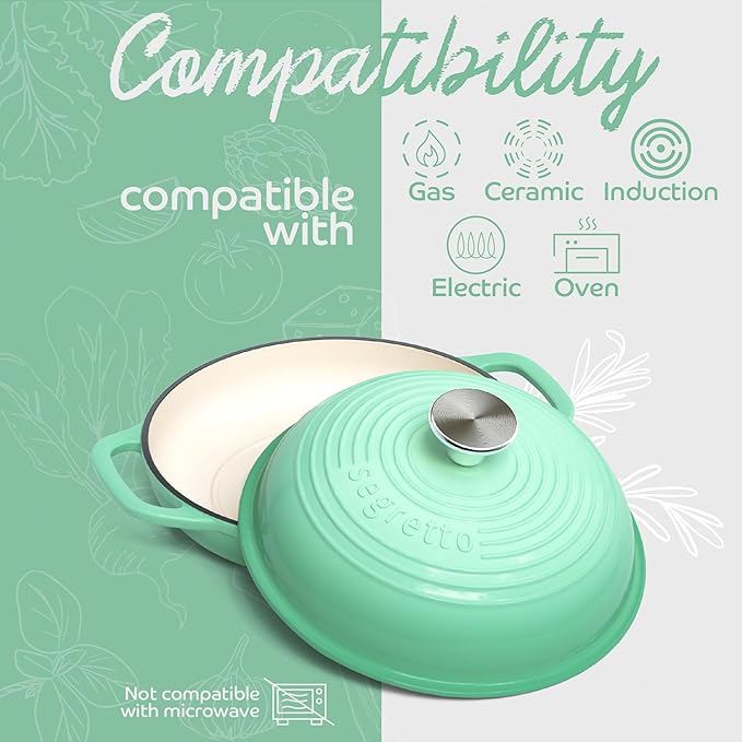 Enameled Cast Iron Bread Pan with Lid 11” Green Bread Oven Cast Iron Sourdough Baking Pan, Dutch Oven for Bread, No Seasoning Needed-Segretto Cookware