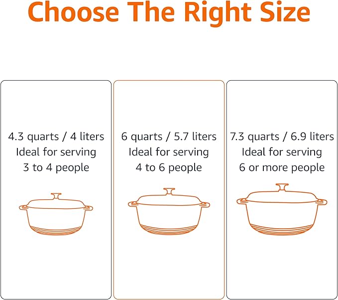 Amazon Basics Cast Iron Dutch Oven Pot with Lid, Enameled, Round, Dual Handles, Heavy-Duty, Large, 7.3-Quart, Matte White