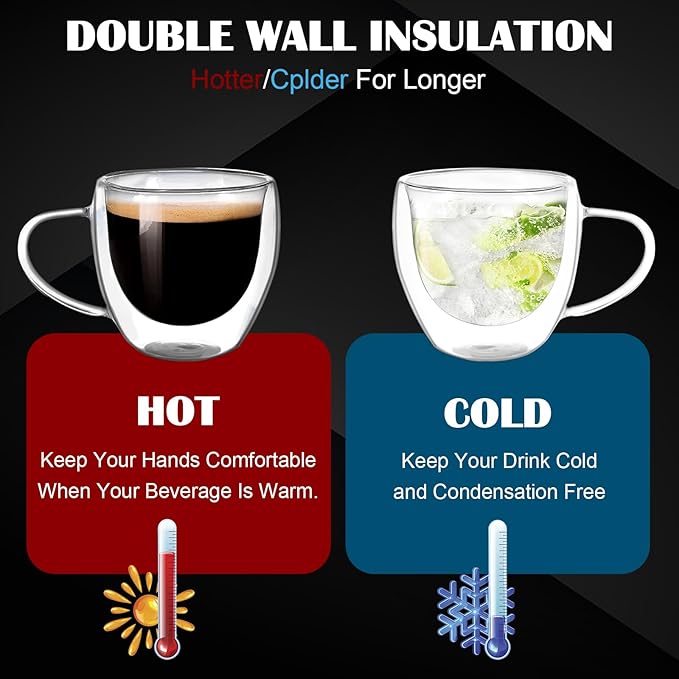 Clear Glass Coffee Cups with Spoons in a Luxurious Gift Box Set of 6 Pieces - 5.5oz in Sizes Double Wall Insulated Reusable Cups for Home Cafe Restaurant - Best Gift for Coffee Lovers