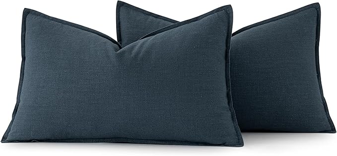 MIULEE Decorative Linen Lumbar Pillow Covers 12x20 Inch Navy Blue Boho Farmhouse Neutral Couch Throw Pillows for Bed Pack of 2 Accent Coastal Modern Pillowcase Summer Sofa Livingroom Home Decor