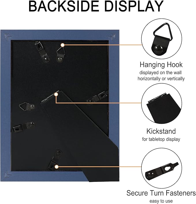 5x7 Picture Frame Set of 4, High Definition Real Glass, Display Pictures 4x6 with Mat or 5x7 Without Mat, Gallery Wall Hanging or Tabletop Photo Frames, Blue