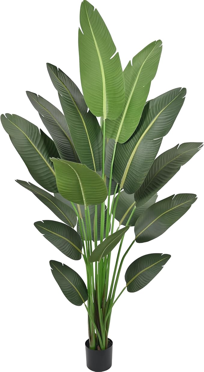 7FT Artificial Bird of Paradise Tree 82 Inch Tall Faux Silk Plants Banana Leaf with 19 Trunks in Black Pot for Home Decor Living Room Office Bedroom