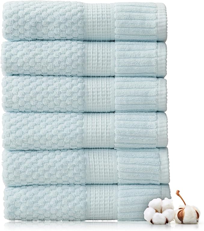 NY Loft 100% Cotton Hand Towel 6 Pack Hand Towel Set | Super Soft & Absorbent Quick-Dry Hand Towels 16" x 28" |Textured and Durable Cotton | Trinity Collection (6 Pack Hand Towel, Seafoam)