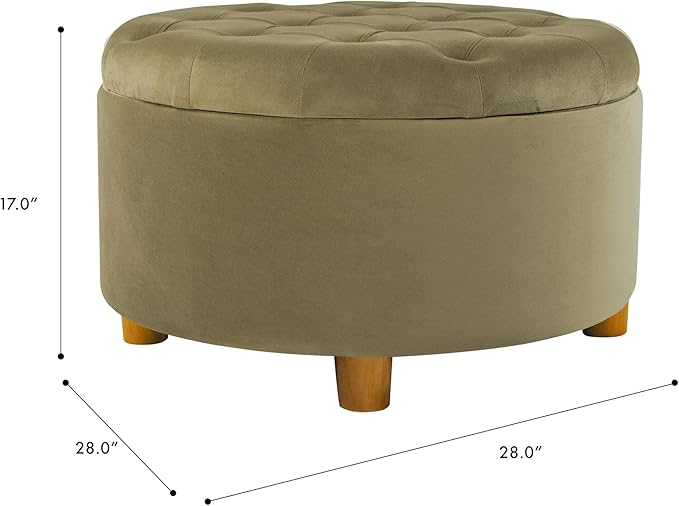 HomePop Home Decor | Button Tufted Velvet Round Storage Ottoman | Ottoman with Storage for Living Room & Bedroom, Light Sage Green Velvet