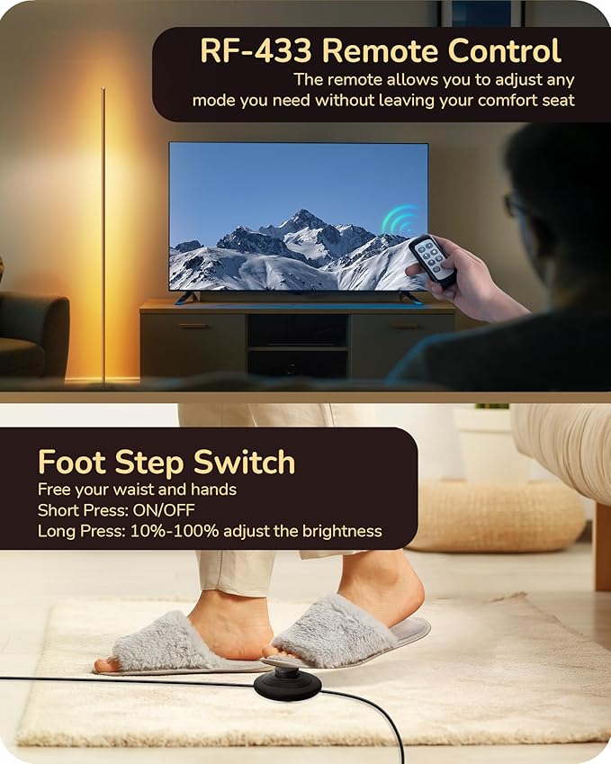 EDISHINE LED Corner Floor Lamp, Set of 2, Dimmable, Adjustable Standing Light, 7 Color Temperature 3000-6000K, Modern Minimalist Floor Lamp for Bedroom, Living Room, Office, Gold