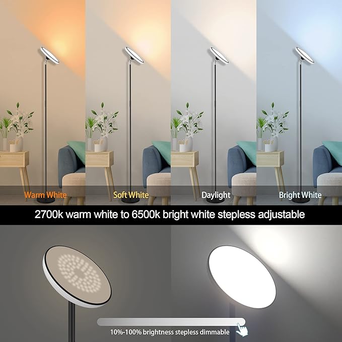 UFO Floor Lamp 71in, Upgraded 42W 3700LM LED Torchiere Floor Lamps for Living Room, Modern Tall Bright Standing Light with Remote, Dimmable Sky Light,1/2/3H Timer for Bedroom,Office(Black)