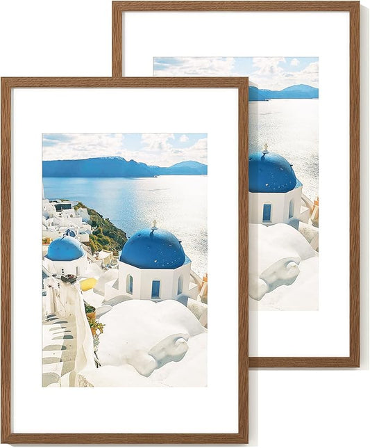 Axeman 16x24 Frame With Mat for 12x18, Solid Oak Wood 16x24 Poster Frame With Tempered Glass, 16 x 24 Picture Frame for Wall, 16 by 24 Wood Frame Home Decor, Hanging Hardware included, 2 PCs, Walnut