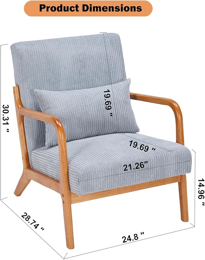IKIFLY Upholstered Accent Chair Set of 2, Mid Century Modern Living Room Chair with Solid Wood Frame, Reading Arm Chair with Pillow & Lumbar Cushion for Office, Reading Room, Bedroom - Light Grey