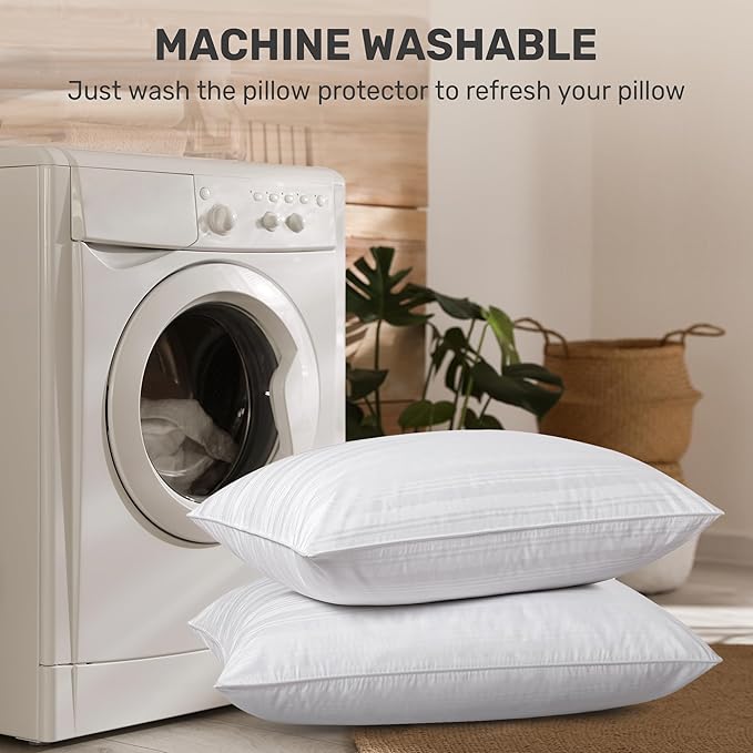 puredown® Natural Goose Feather Down Bed Pillows for Sleeping with 2 Outer Protectors, Hotel King Pillows Set of 2 with Cotton Fabric Cover (Pack of 2)