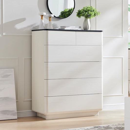 6 Drawer Dresser for Bedroom, 42 Inch Tall Modern Chest of Drawers, Push-to-Open Wood Storgae Organizer with Large Drawers for Bedroom, Living Room, Hallway,Off White