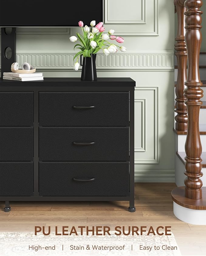 TV Stand with Mount for 32/55/65/75/85 inch TVs, Entertainment Center with 9 Fabric Drawers Dresser Storage, Height Adjustable Media Console