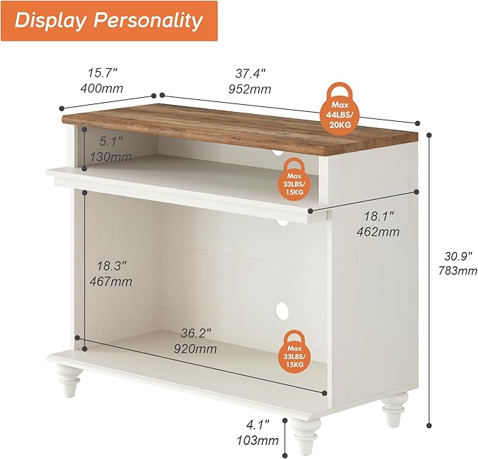WAMPAT TV Stand for 43 Inch TV, Small Media Console Table Storage Cabinet for Living Room, Wood End Table with Storage Shelf, White