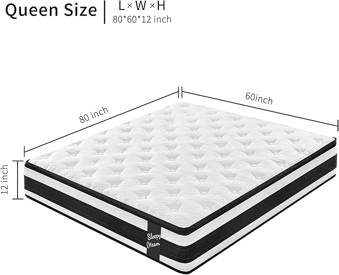 12 Inch Memory Foam Mattress,Queen Size Plush Hybrid Mattress,Cooling Knitted Cover & Pocket Spring,Breathable & Motion Isolating,Pressure Relief, Certified Foams Fabric,Bed in a Box,Tranquilo Core