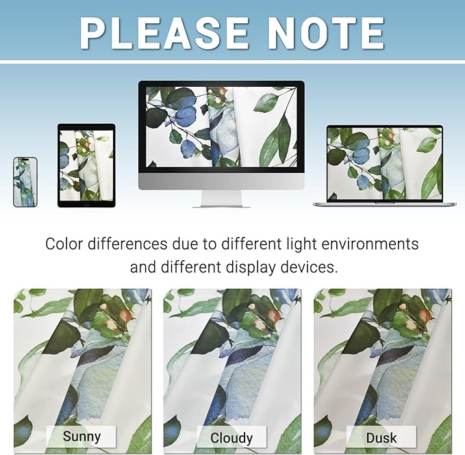 No Hook Shower Curtain with Snap in Liner - Eucalyptus Shower Curtain - Washable Waterproof Inner Liner, Plants Green Leaves Modern Shower Curtains - Machine Washable, 71 x 86