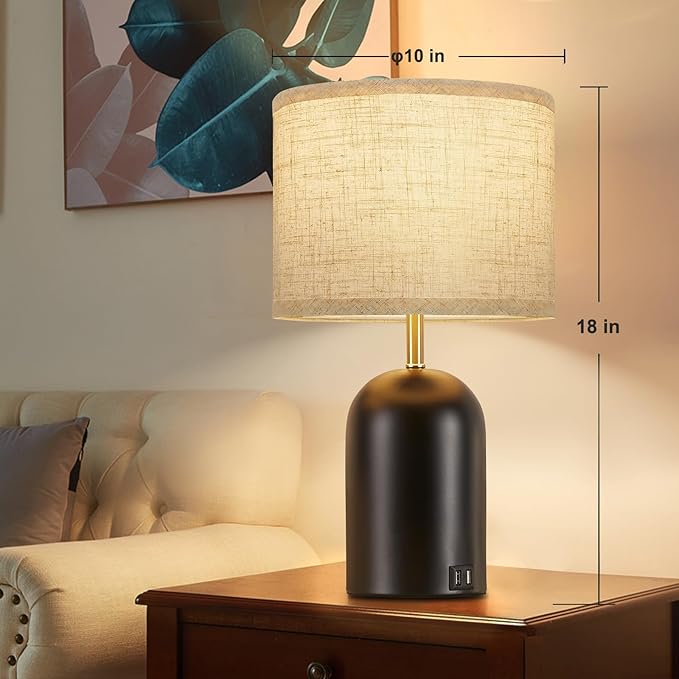 Bedside Lamps with USB C+A Charging Ports, Table Lamp Touch Control 3-Way Dimmable Modern Lamp for Bedroom Lamps for Night Stands with Fabric Shade for Living Room Office Dorm (LED Bulbs Included)