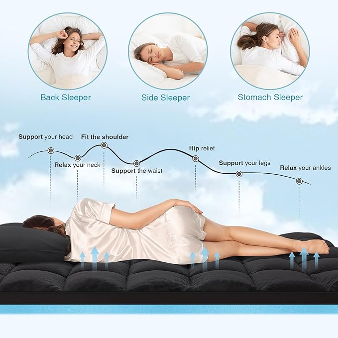 OLANLY Dual-Layer 4 Inch King Size Memory Foam Mattress Topper for Back Pain, 2 Inch Cooling Pillow Top Mattress Pad Cover and 2 Inch Gel Memory Foam Topper, Deep Elastic Pocket, Black