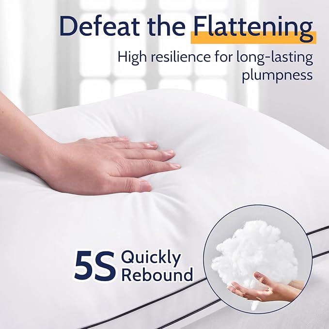 Pillows Standard Size Set of 2, Bed Pillows for Sleeping 2 Pack, Luxury Hotel Quality, Supportive Standard Pillows with Soft Down Alternative for Back Stomach Side Sleepers, Machine Washable