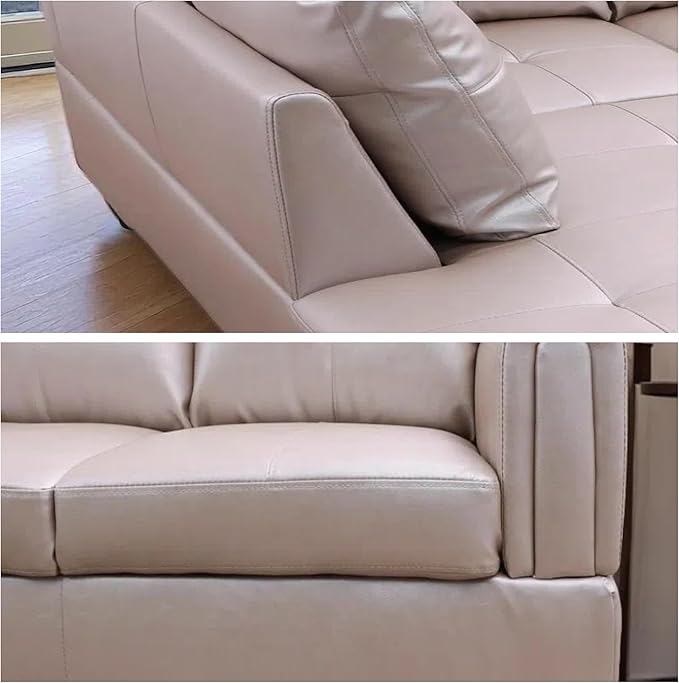 L-Shaped Sectional Sofa with Ottoman, Right-Facing Leather Modern Couch with Cup Holder for Living Room, Bedroom, Office, Persistent Pink