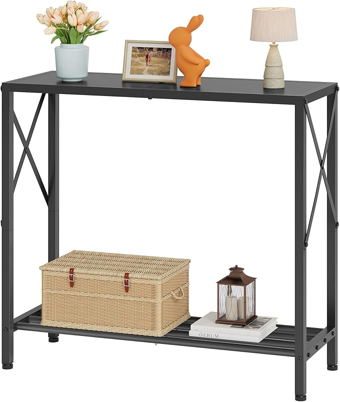 Tajsoon Small Entryway Table, 2-Tier Narrow Consle Table for Entryway, Small Hallway Table with Storage Shelves, Thin Sofa Table for Hallway, Living Room, Corridor, Office, Black