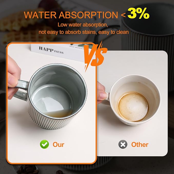 MONITO Coffee Mugs Set of 6, 16 oz Mugs Set, Ceramic Coffee Cups with Large Handles, Suitable for Lattes, Hot tea, Cappuccinos, Mochas and Cocoa, Smoky Blue