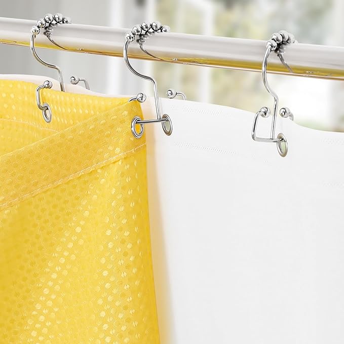 3 in 1 Shower Curtain Set, Yellow Waffle Shower Curtain and PEVA Liner Set with 12 Stainless Steel Shower Curtain Hooks, Waterproof Shower Curtains for Bathroom, 72 W x 72 H