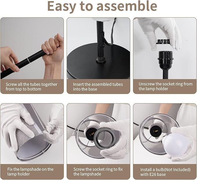 FRIDEKO HOME Floor Lamp with Grey Shade, Simple Design with Foot Pedal Switch, Small Tall Lamps for Living Room Bedroom Office, Corner Floor Stand Light with Black Pole Lamp (No Bulb/No Remote)