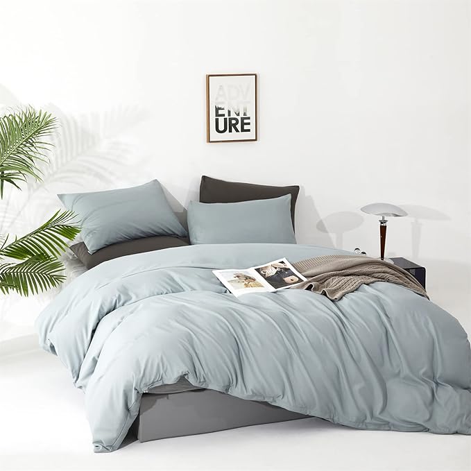 Luxlovery Blue Comforter Set Full Haze Blue Bedding Set Minimalist Bedding Set Soft Breathable Blanket Quilt All Season Comforter Set for Full Bed