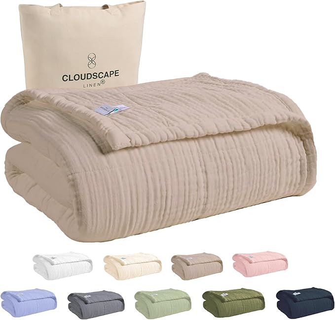 Extra Large 4 Layer Muslin Throw Blanket, 100% Cotton Blanket for Couch, Bed,Sofa, Home Decor,Pre-Washed Gauze, Best Summer Blanket, 50x70, Beige Fog