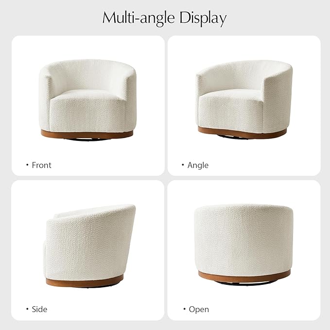 HULALA HOME Chenille Swivel Accent Chairs Set of 2, Fully Assembled, Comfy Upholstery Barrel Armchair with Sturdy Solid Base, Ivory