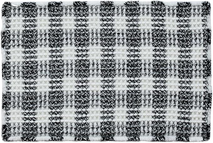 Waffle Bath Mat, Boho Bathroom Rugs Non Slip Washable Absorbent Checkered Bathroom Mat Quick Dry Farmhouse Bathroom Decor, 24"x16" Black and White