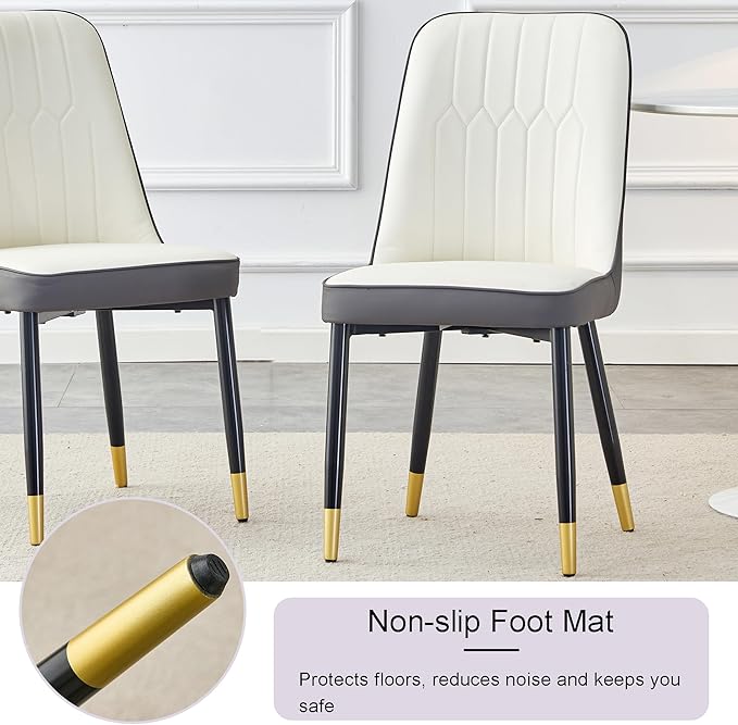 45 Inch Round Dining Table Set for 4, 5 Piece Kitchen Table and Chairs Set, Black Faux Marble Table Top, Small Space Dining Set for Apartment or Dining Room