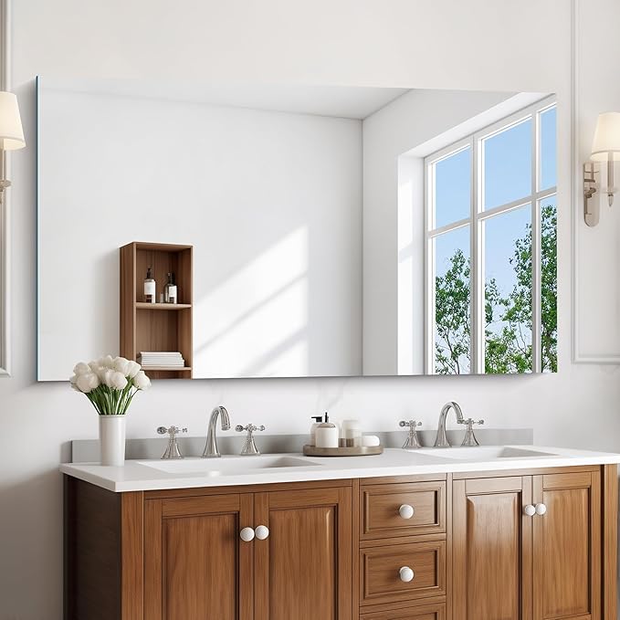 KOCUUY Large Frameless Mirror,55x30 Inch Rectangle Bathroom Vanity Mirror for Over Sink, Upgraded Shatterproof Unframed Design for Bedroom, Living Room, Entryway